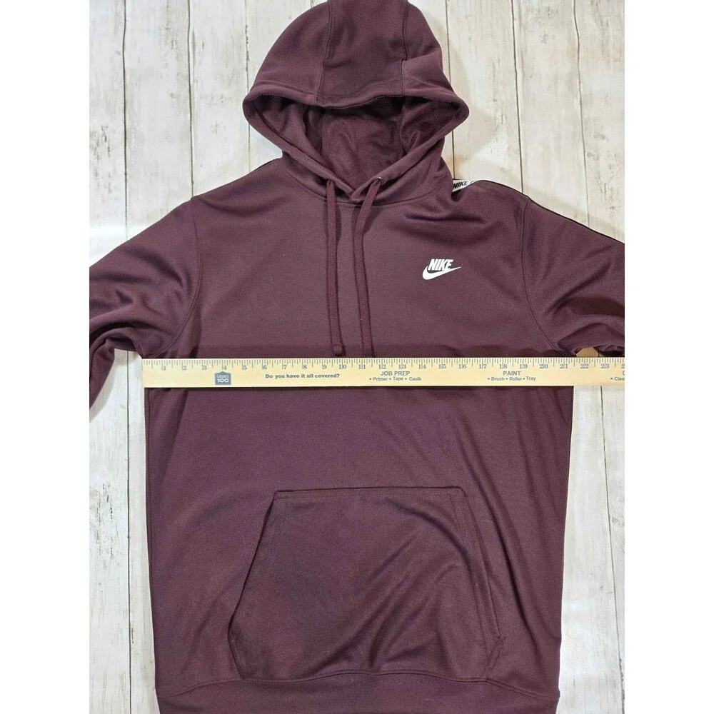Nike Mens Hoodie Size M Burgundy Pullover Sweatshirt Logo Sleeve Tape
